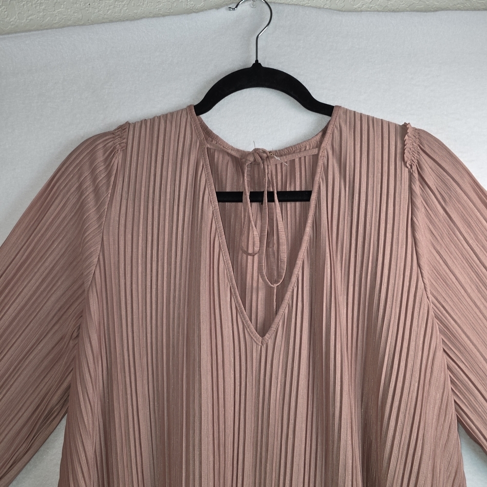 Free People Can't Help It Pleated Bell Sleeve Mini Dress Mauve Size M - Picture 10 of 11